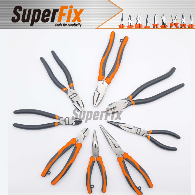 Alicate Professional Pliers with Plastic Handle, Polish Finish/Satin/Nickle Plated, Carbon Steel/Chrome Vanadium, Funcitonal/Cutting/Twisting/Clamping