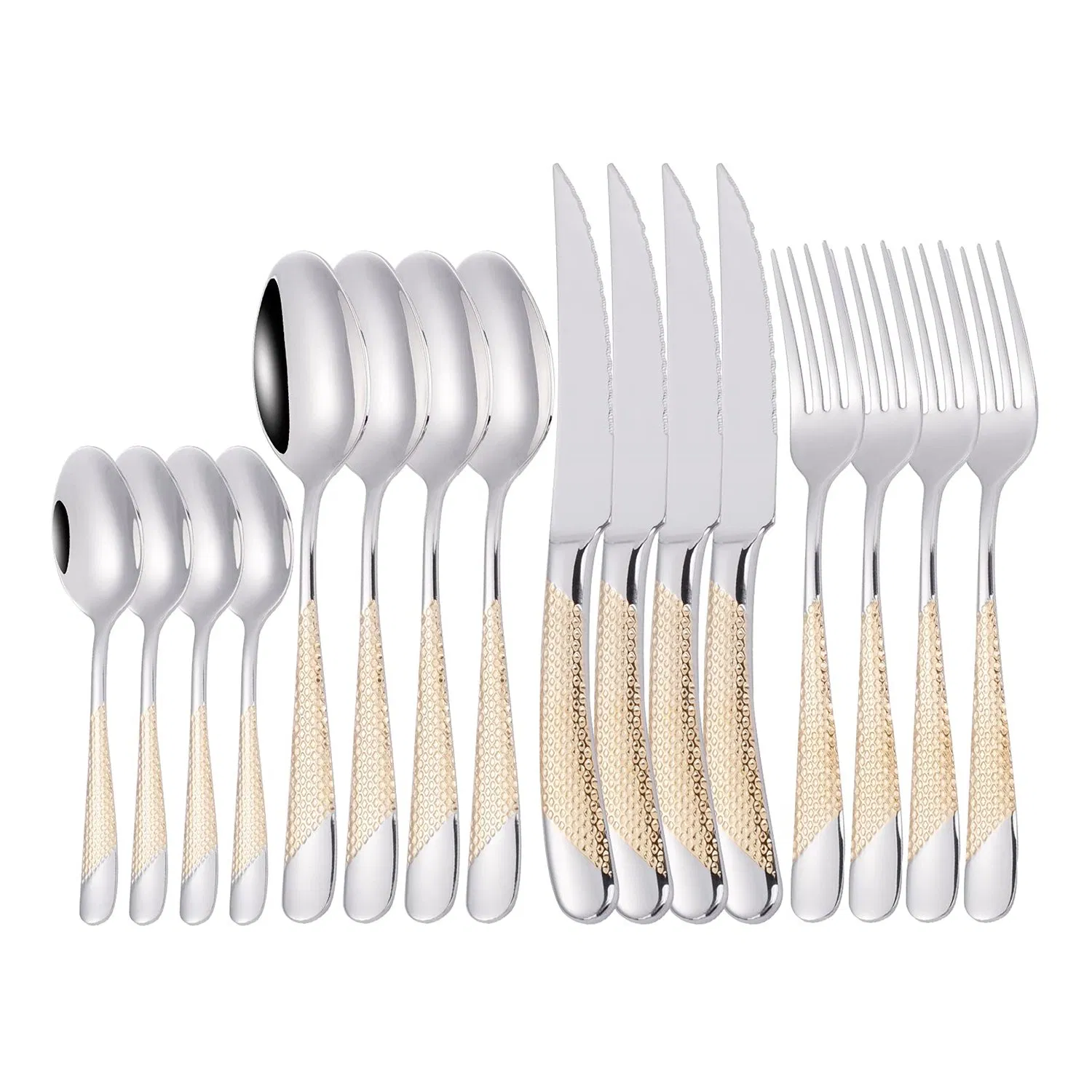 Best Selling Long and Silver Luxury Gold Hammered Cutlery Flatware Set Spoons