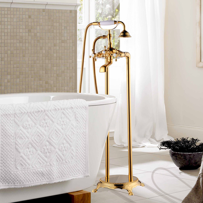 Freestanding Bathtub Faucet Floor Mounted Shower Set with Telephone Handle Shower