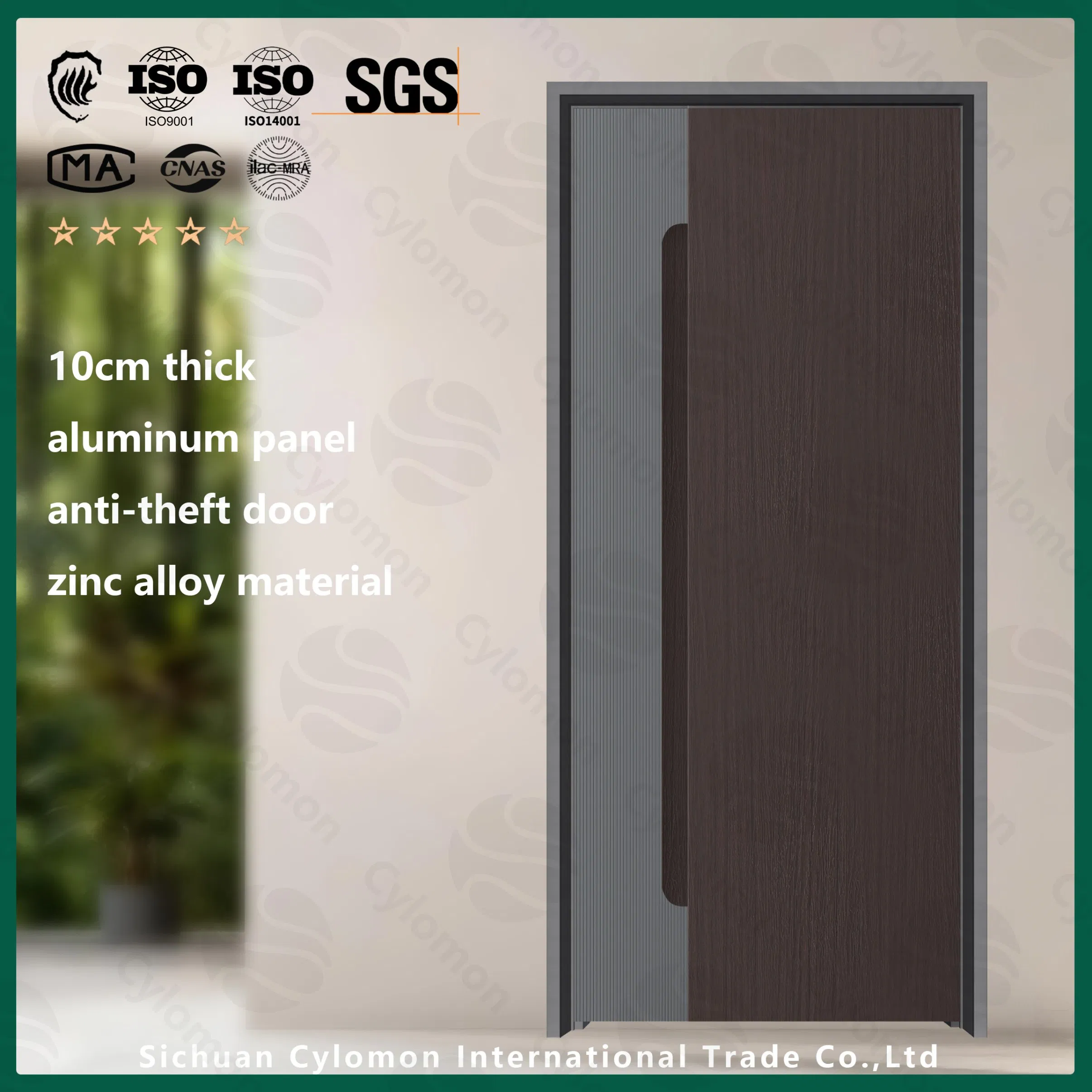 Reinforced Security Steel Door 100mm - Wood Grain Finish Wide Aluminum Grooved Panel 19-Point Locking System