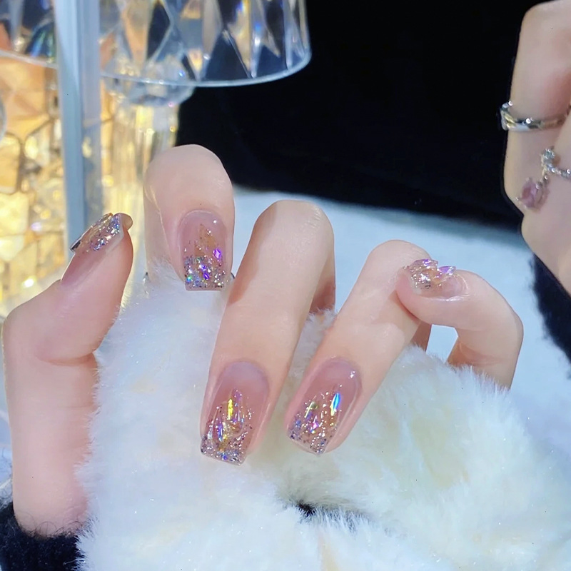 Aurora Full Diamond Broken Drill Burst Water Drop Diamond Detachable False Nails Wearable Manicure