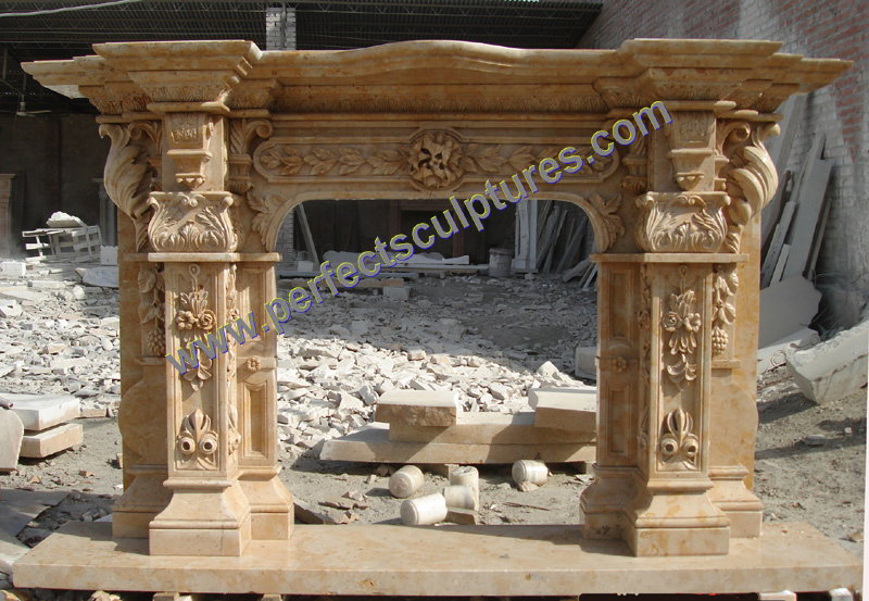 Мраморный каминный портал в стиле рококо (QY-LS386)