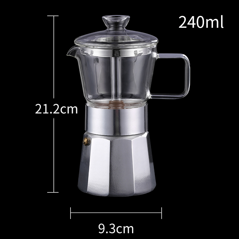 Customized Factory Sale Mini Espresso Coffee Moka Pot Italy Transparent Glass Single Tube Moka Pot
