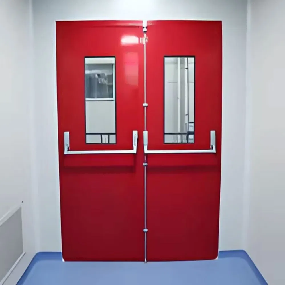 Steel Fire Entry Doors with Fire Escape Lock Configuration Featuring Tempered Glass and Painted Polymer Surface