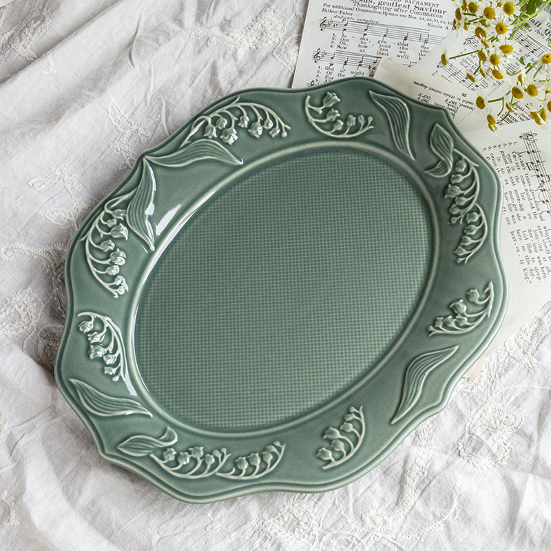 Dinner Plates, Modern Ceramic Plate Relief Lily Valley