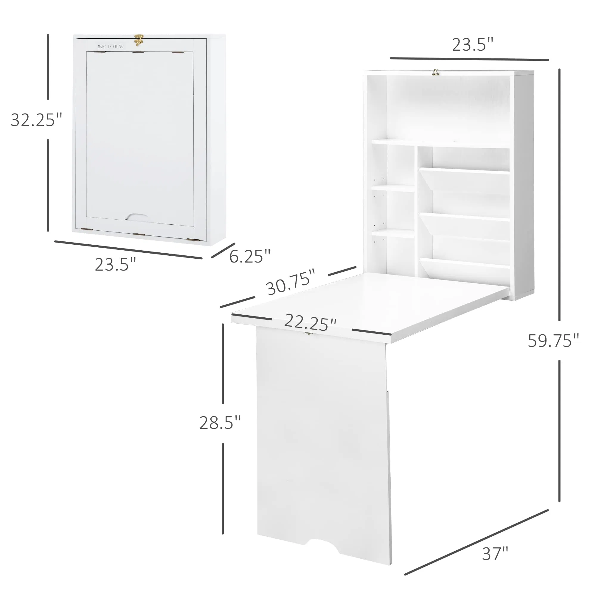 Compact Wall Mounted Convertible Desk Storage White Baby Changing Station