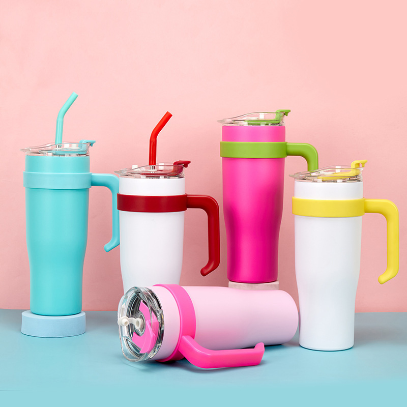 40oz Tumbler Travel Mug Custom Recycled Stainless Steel Reusable Vacuum Cup Straw
