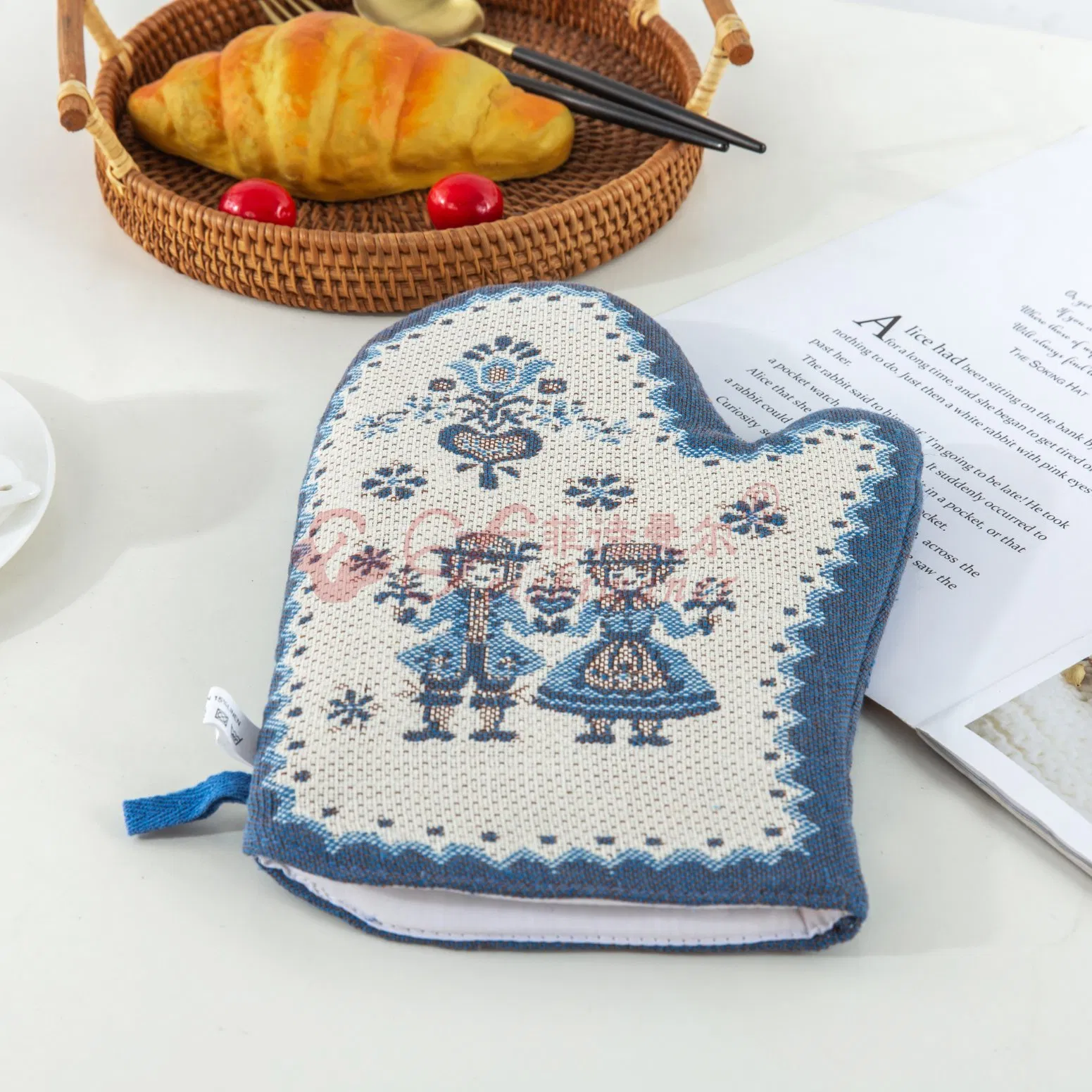 Heat Resistant Custom Jacquard Kitchen BBQ Oven Glove Mitt Cooking Chef Cotton Oven Mitts