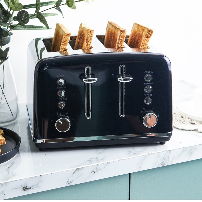 Custom Stainless Steel Bright Surface 4 Slices Bread Machine 6 Gears Three Functions Home Breakfast Toaster