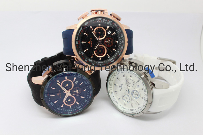 Luxury Swiss Movement Men's Waterproof Steel Sport Wrist Watch with Rubber Strap