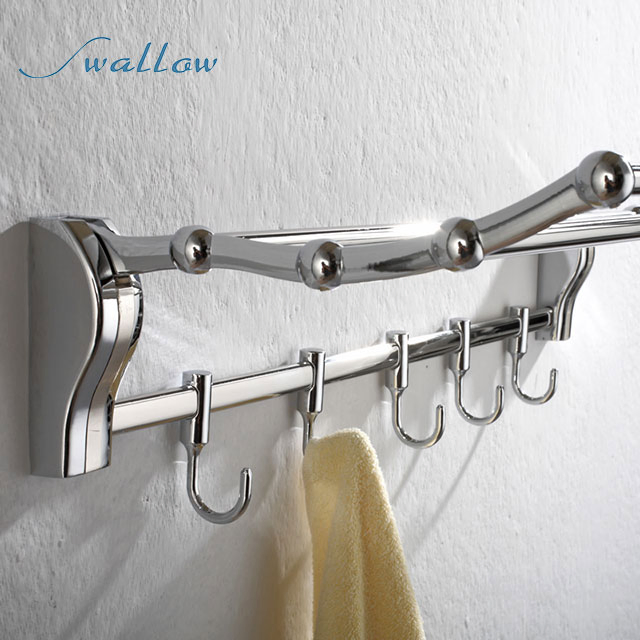Chrome Stainless Steel Wall Mounting Bathroom Fittings Accessories Tower Rack Storage Shelf with Hook