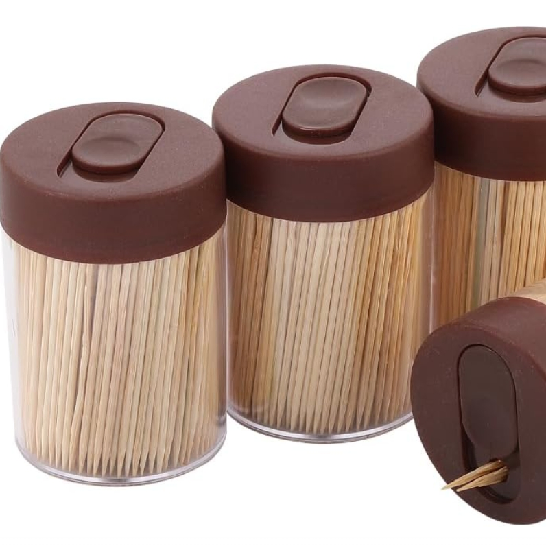 Toothpick Holder Dispenser, 3000 Count Bamboo Toothpicks with 4 Reusable Toothpick Dispenser, Sturdy Smooth Health Toothpicks for Party, Bar, Olive, Barbecue, F