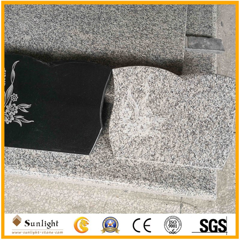 European Customized Carved Flower Tree Polished Black Stone Granite Headstone/Tombstone/Monument