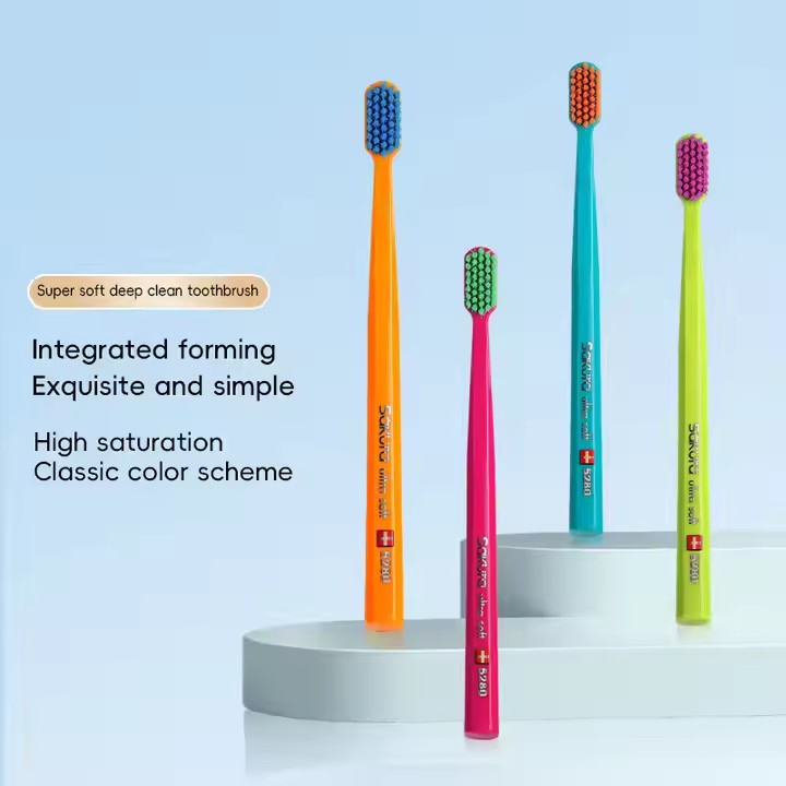 Ultra Soft Manual Plastic Toothbrush, Custom Color Adult Brush for Home and Daily Use