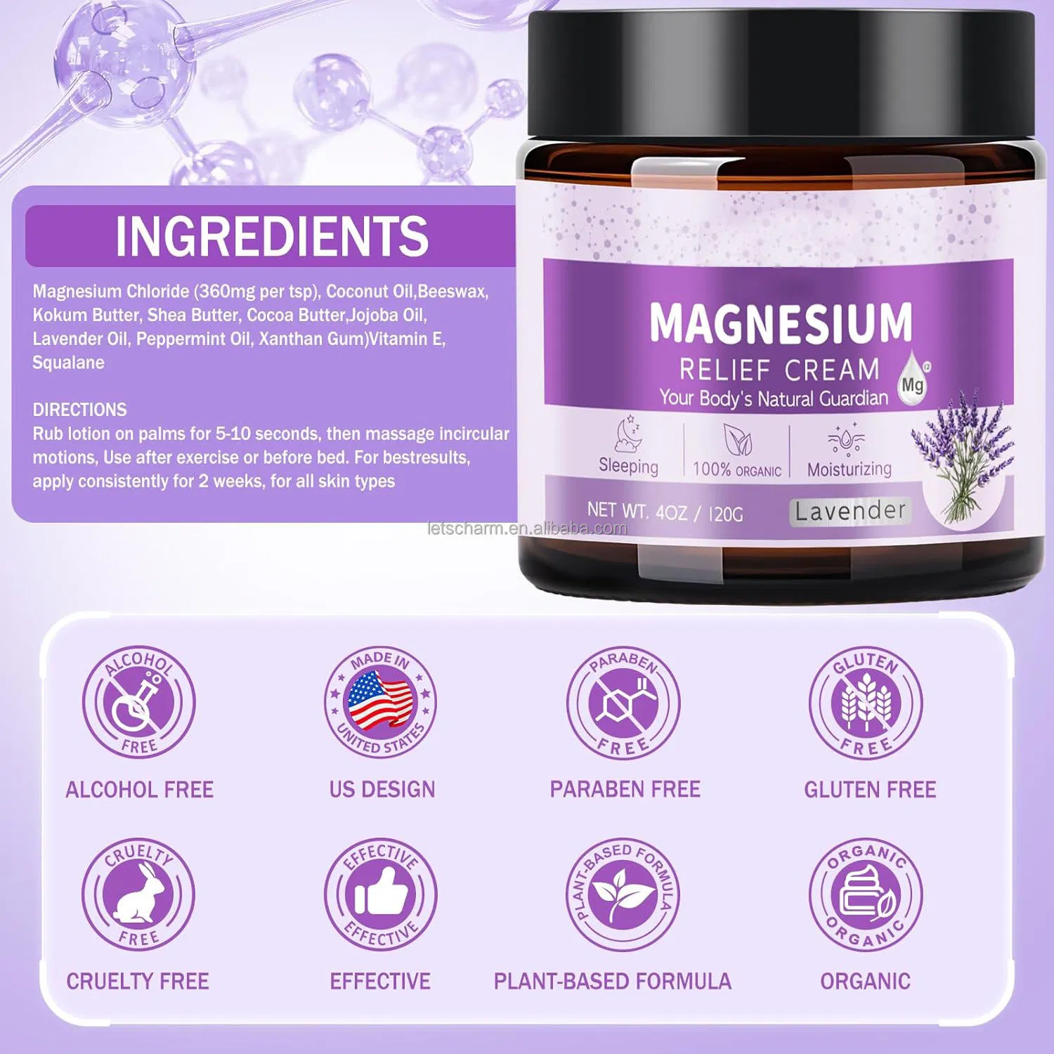 Ls136 OEM Private Label Magnesium Cream & Lotion - Shea Butter Moisturizing Joint-Soothing Skincare