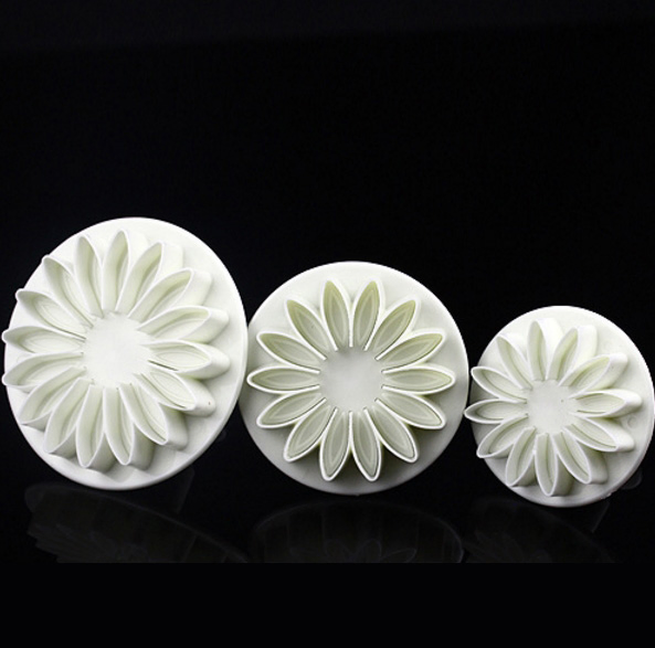 3PCS Plastic Sunflower Fondant Tools Cake Embosser Baking Supplies Cake Decorating Plunger Cutter