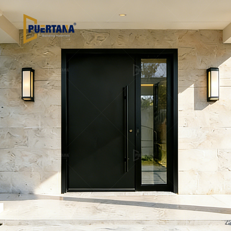 Customized Elegant Flush Aluminium Black Front Entrance Door for Entryway