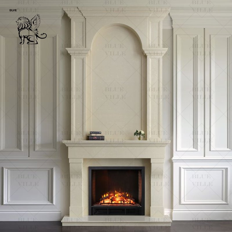 French Style Home Decor Double Luxury Fireplace Mantel Marble Stone Fireplace Surround Customized Factory