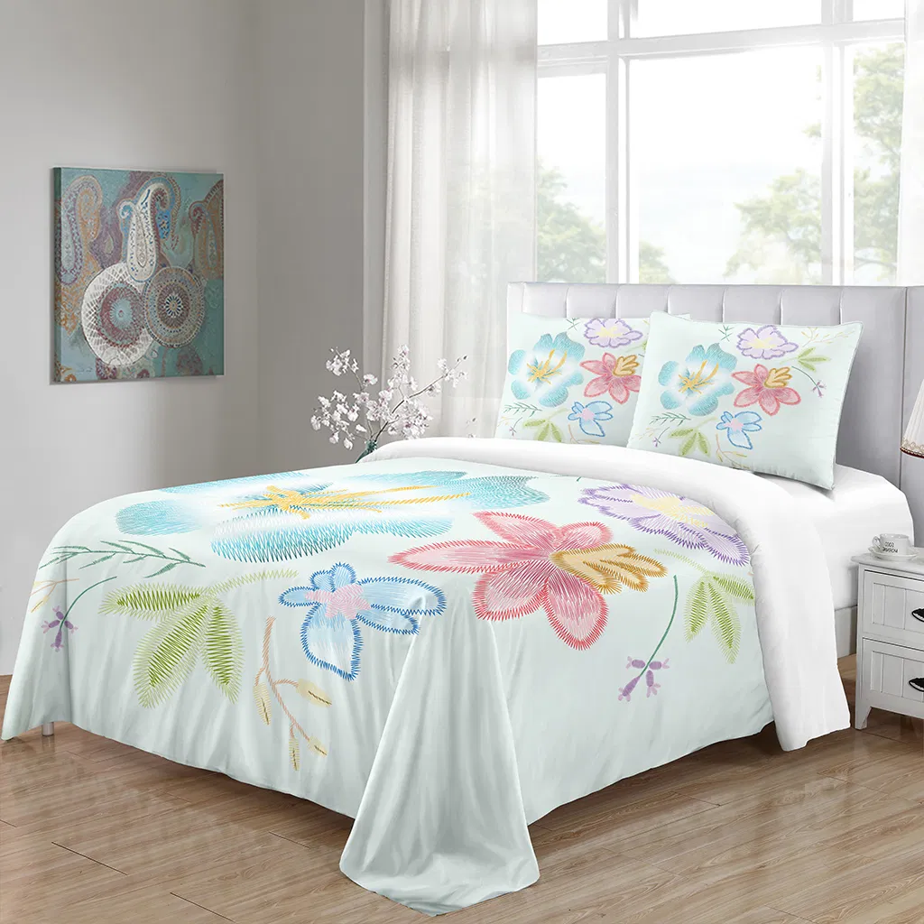 Custom Design Bedding Sets for Personalized Style, Boho Floral Comforter Set Queen Soft Washed Microfiber Bedding Comforter Set