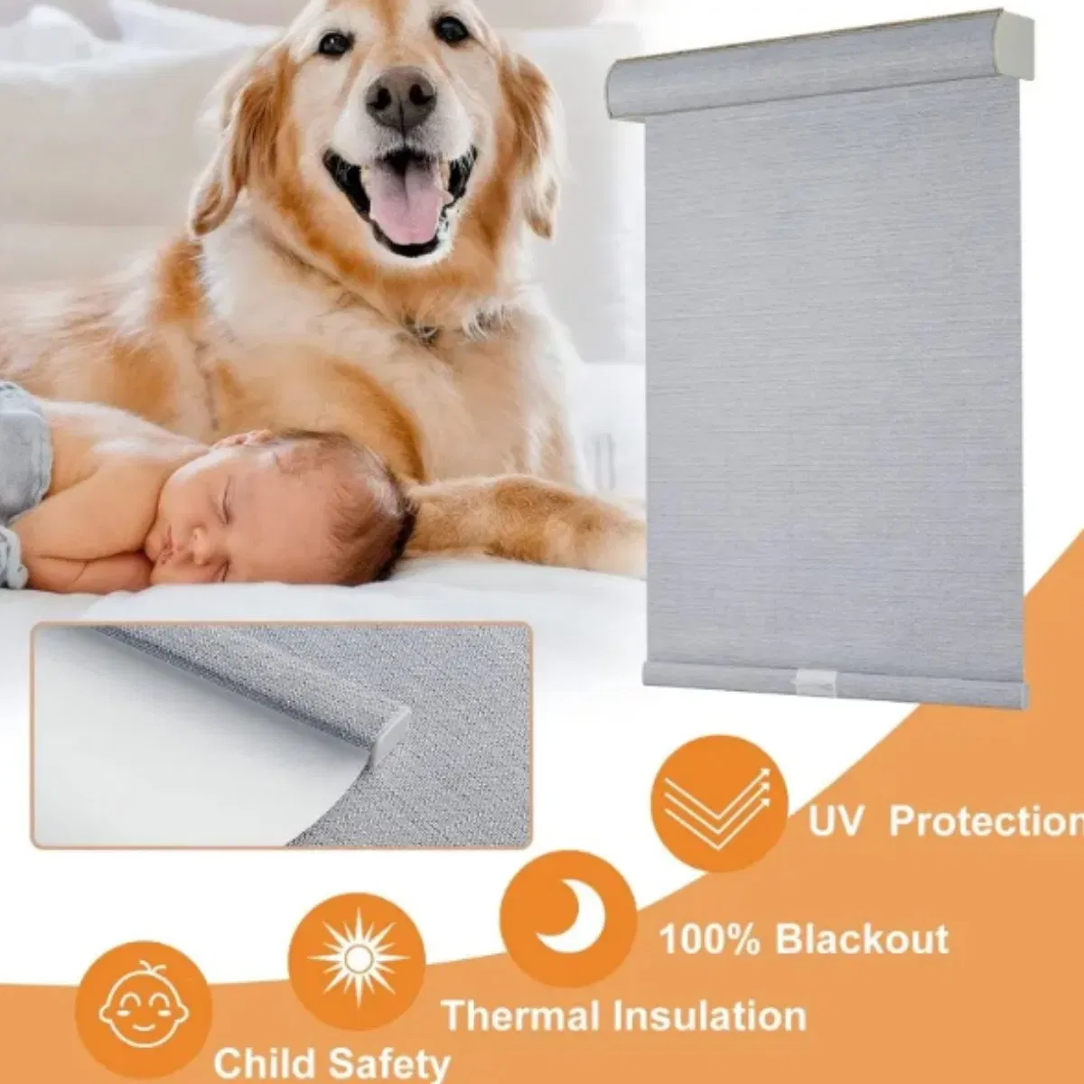 Custom Child Safety Manual Cordless Thermal Insulation Blackout Texture Fabric Roller Blind