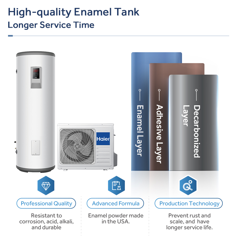 Europe Smart WiFi High Cop Split Domestic Hot Water 300L Enamel Tank R32 Refrigerant DC Inverter Electric Air Source Air to Water Heat Pump Hot Water Heater