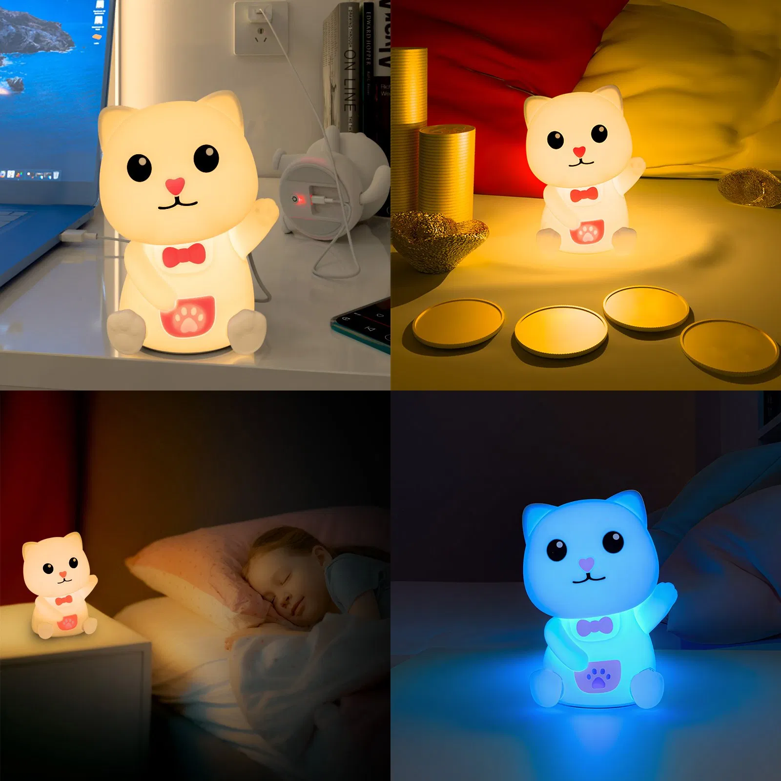 Силиконовая лампа Lucky Cat с Bluetooth, 198 цветов