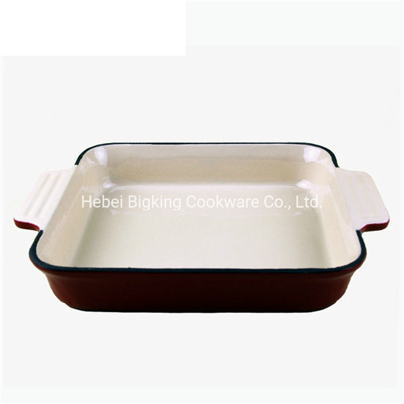 Hot Selling Cast Iron Square Enamel Casserole Dish & Baking Frying Pan with Two Handles