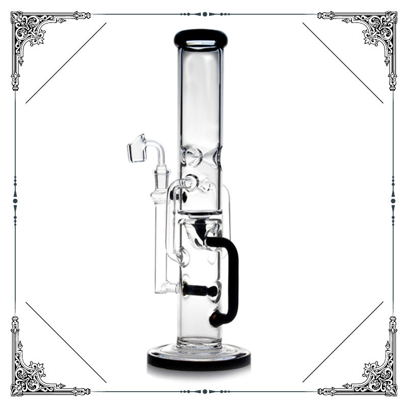 14 Inch Straight Neck Heavy Thickness Glass Smoking Water Pipe Shisha Hookahs Glass Pipe Glass Bubbler Glass Smoking Recycler Percolator Oil DAB Rigs