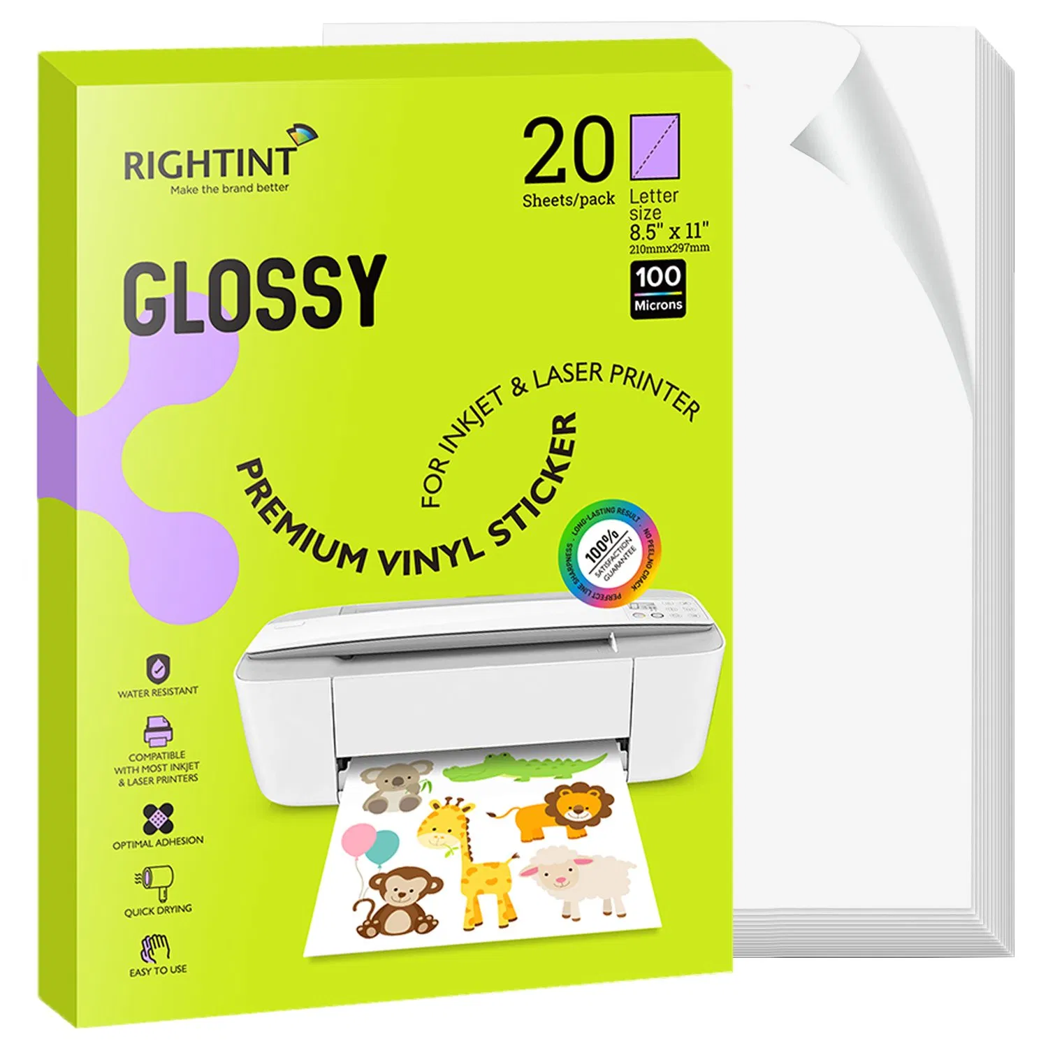 Shanghai Rightint PP A4 Vinyl Sticker, OEM White Glassine Paper Sticker