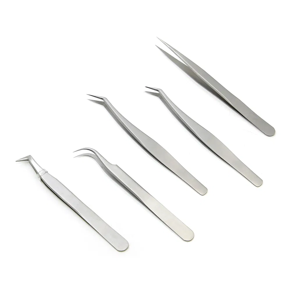 Stainless Steel Nail Eyelash Tools Set 90 Degrees Precision Lashes Eyebrow Tweezers for Eyelashes Extension