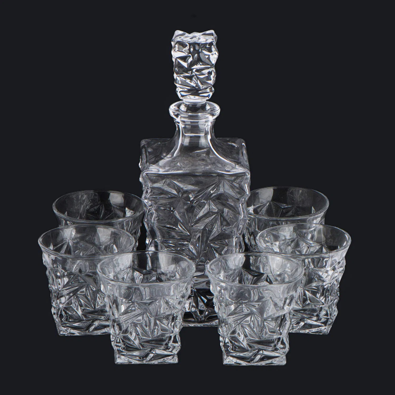 Contemporary Design Embossed Glass Wine Bottle with Glass Cup Set Elegant Wine Accessories