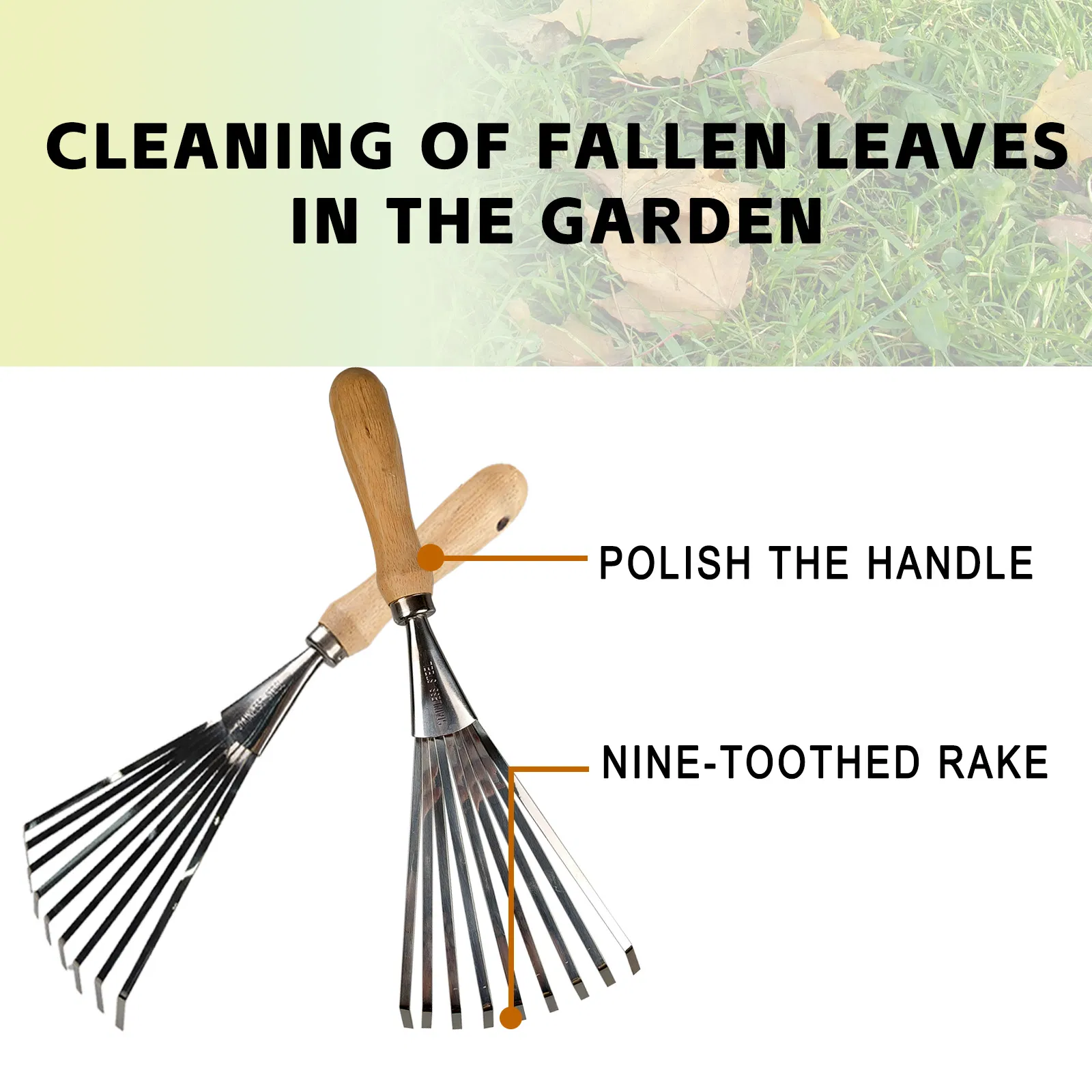 9-Teeth Rake Hand Cultivator Grass Rake Garden Cultivating Soil, Weeding, Leaves