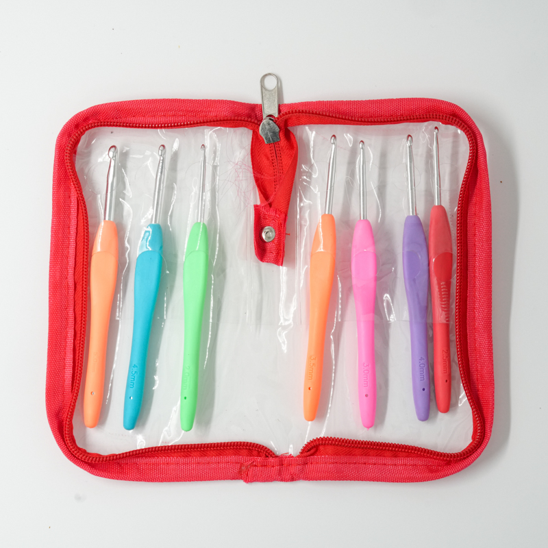 7 Colours Plastic Handle Aluminum Crochet Hook Set