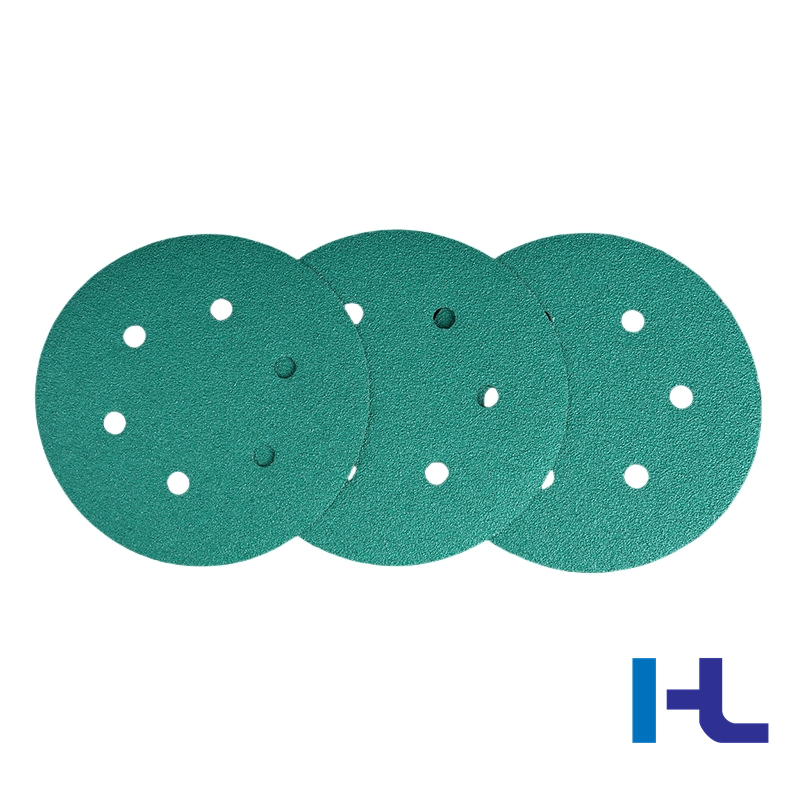Multiple Holes 150mm 6 Inch Green Film Backing Hook Loop Ceramic Polishing Sanding Abrasive Sand Grinding Disc for Paint, Deburring, Rust, Metal