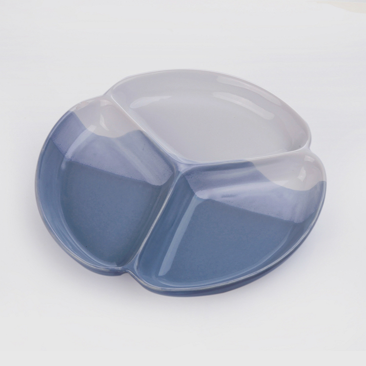 Custom 2/4/3 Compartments White Ceramic Platter Fruit Snack Dish Divided Lunch Round Rectangle Food Serving Tray