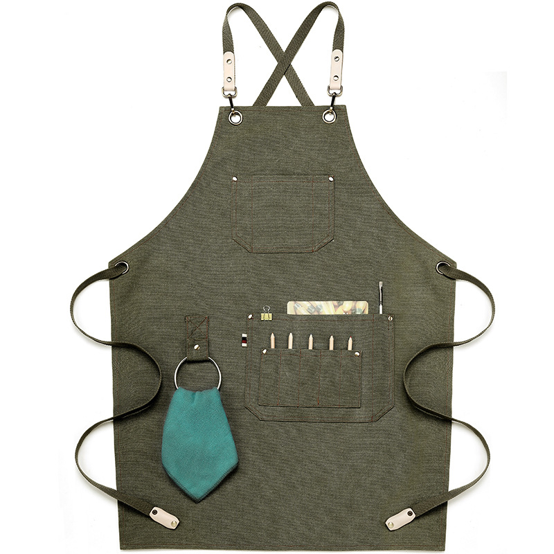 Custom Professional Custom Restaurant Waiter Waitress Canvas Cotton Black Waist Half Apron with Pocket