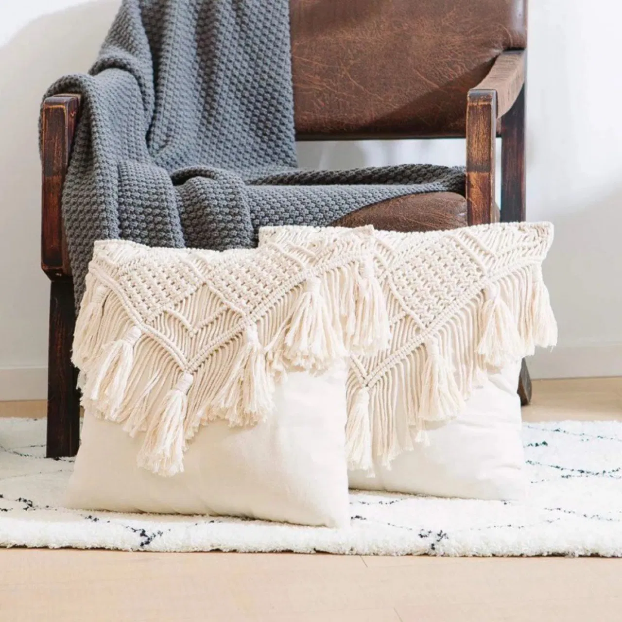 Boho Pillowcase Handmade Macrame Cushion Cover Geometry Bohemia Ethnic Pillow Cover