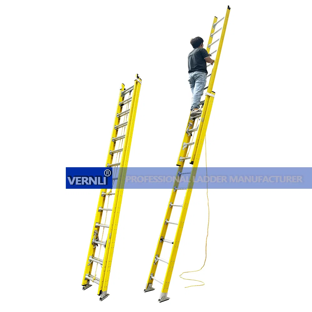 3-12m Full Fiberglass Extension Ladder with 2 Parts and Aluminum Rung Steps