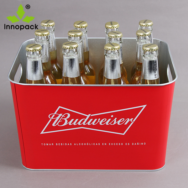 Rectangle Printed 8L Galvanized Metal Beer Ice Bucket with Handle