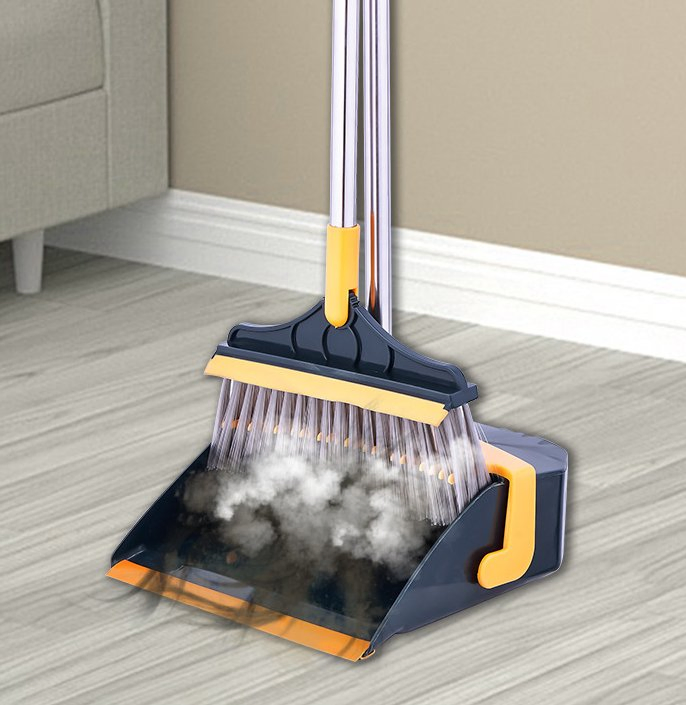 Household Cleaning Folding Dual Comb Teeth Upright Stand up Broom Dustpan Set