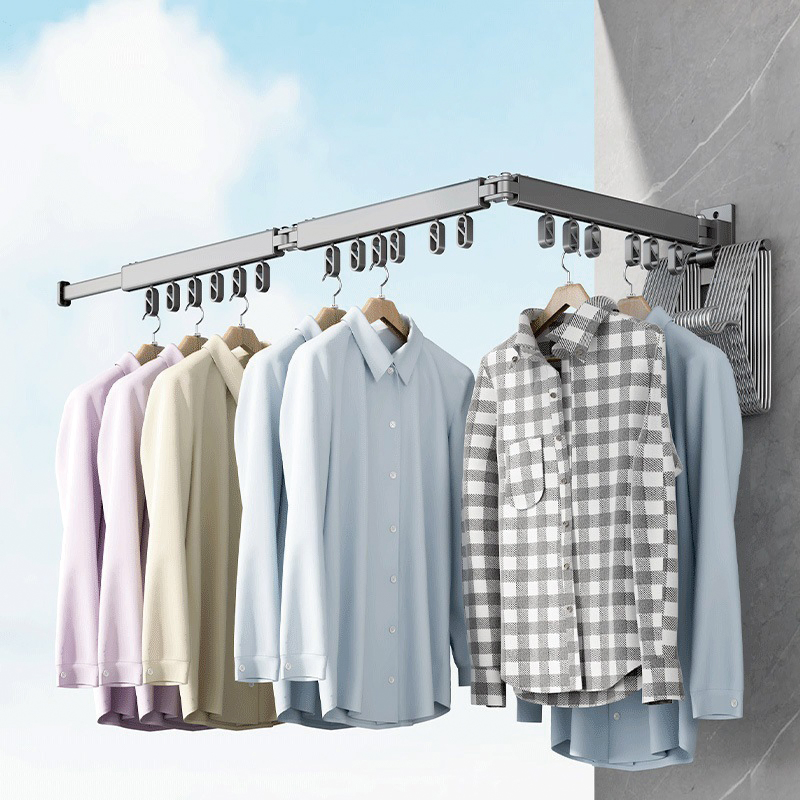 3-Arm Collapsible Retractable Laundry Clothes Drying Rack Expandable Foldable Wall Mounted Laundry Drying Clothes Storage Hanger Rack