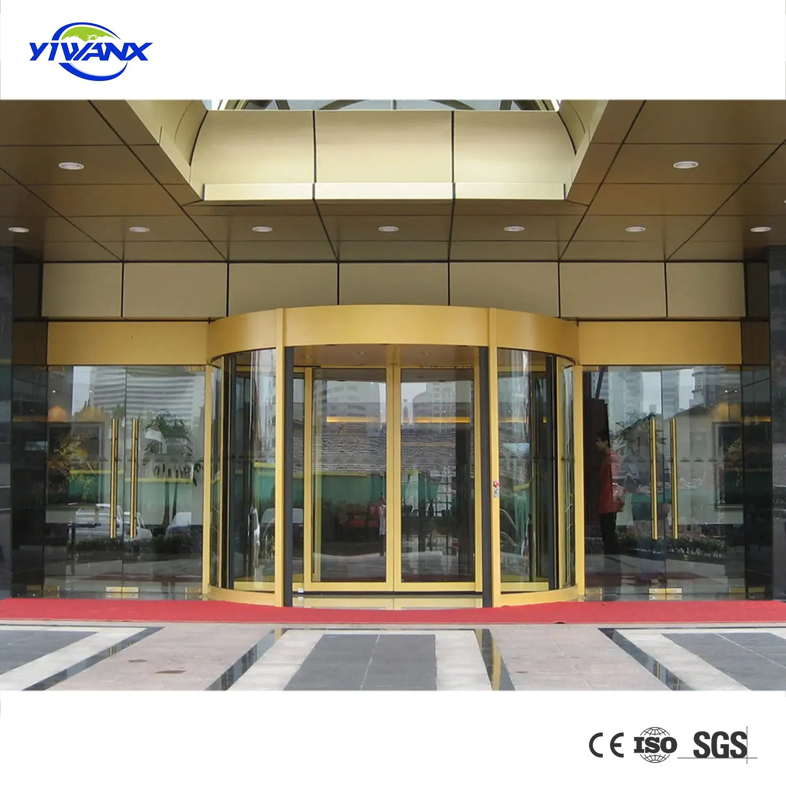 Golden Color Two Wings Automatic Glass Revolving Door