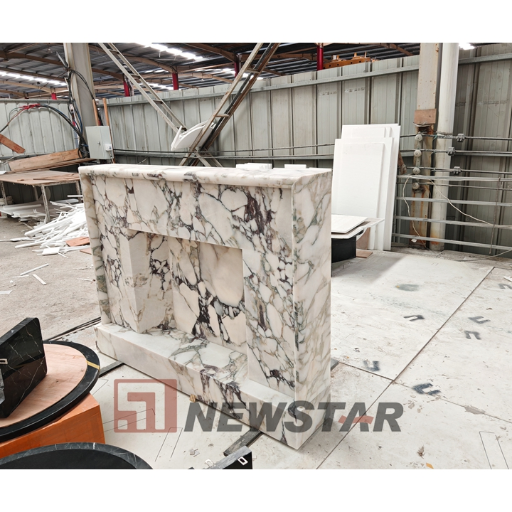 Beautiful Calacatta Viola Marble Stone Fireplace Customizable White Veined Marble Mantel