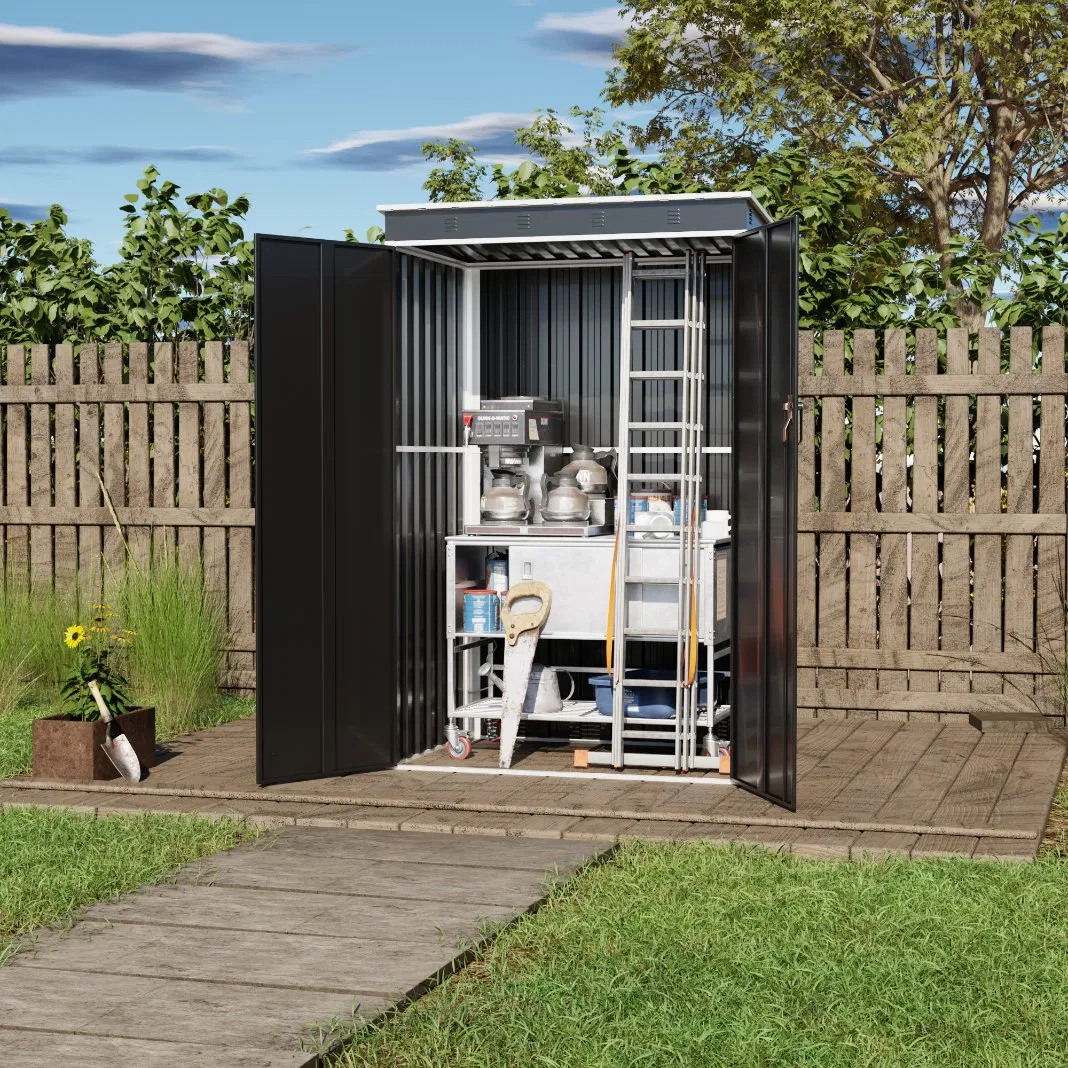 4X4 FT Garden Shed Galvanized Steel Outdoor Tool Storage Shed Lockable Double Sliding