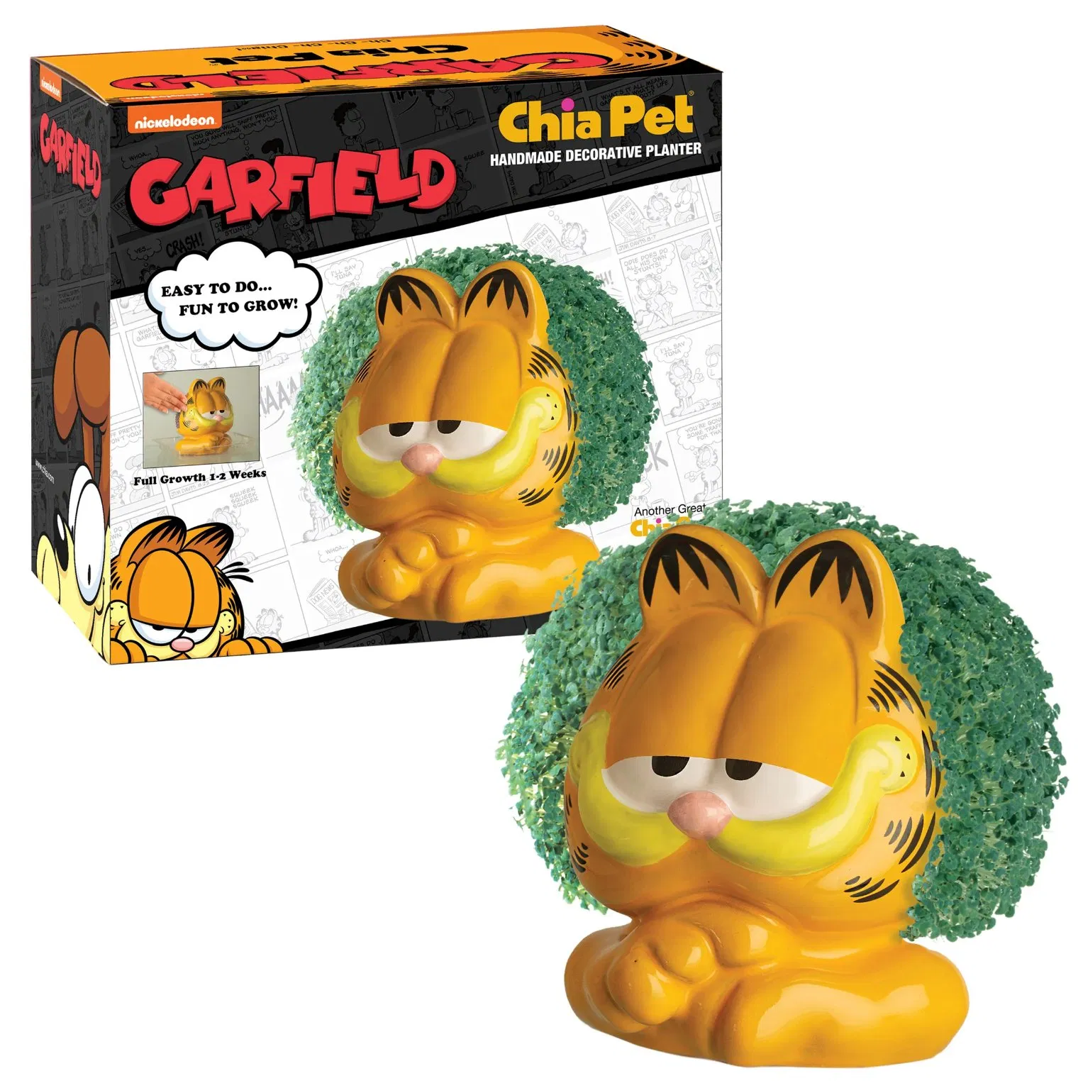 with a Sow Packaging Decoration; Easy and Fun to Grow Beautiful Garfiel Cat Chia Pet Pottery Pet Planter
