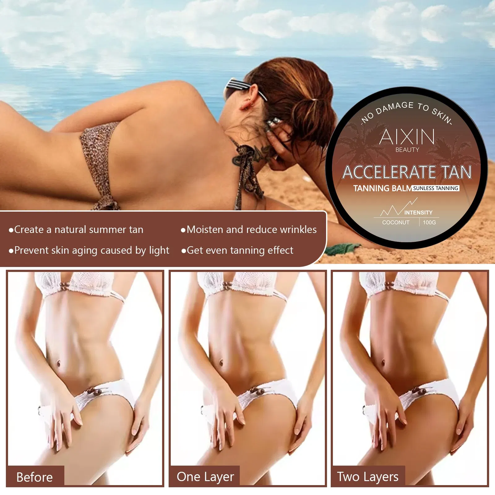 Beauty Skin Care Product Accelerate Dark Sunbed Coconut Tanning Cream Cosmetics