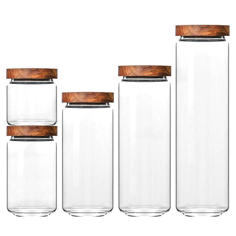 Best Selling Glass Spice Jars with Acacia Wood Lid Seasoning Storage Jar Set for Kitchen Use