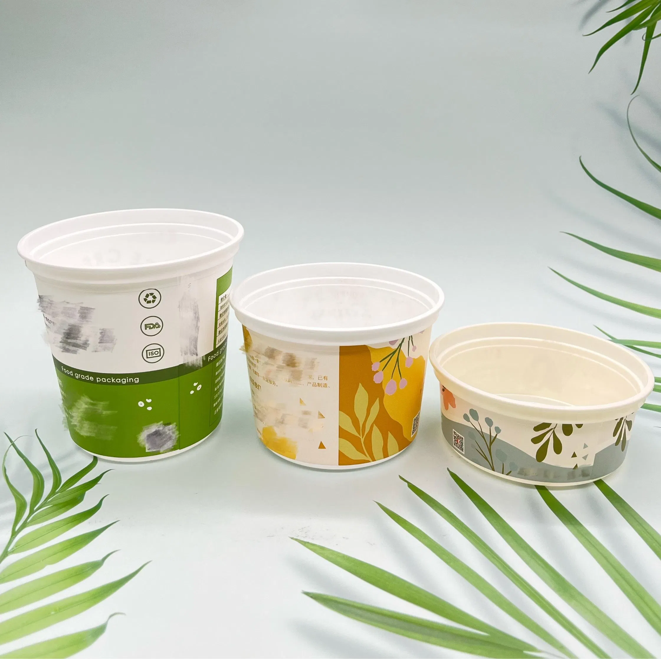 Eco Friendly Biodegradable PE Coating Disposable Frozen Yogurt Plastic Paper Icecream Cup Bowl with Plastic Paper Lid