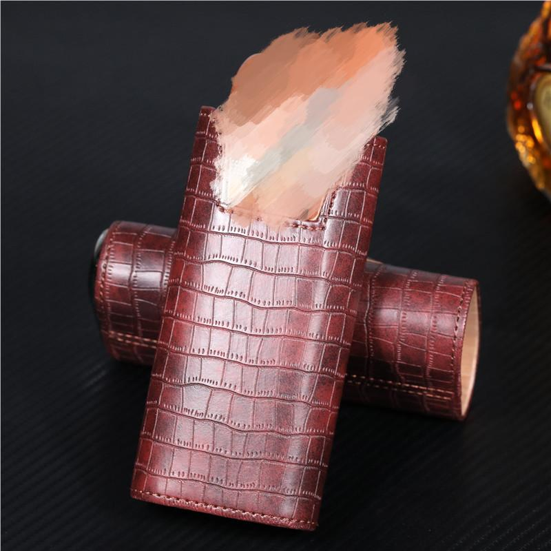 Ea456 Wholesale Custom Humidor 3 Finger Cigar Box Men Travel Portable PU Leather Small Luxury Hot Sale Durable Tube Cigars Case
