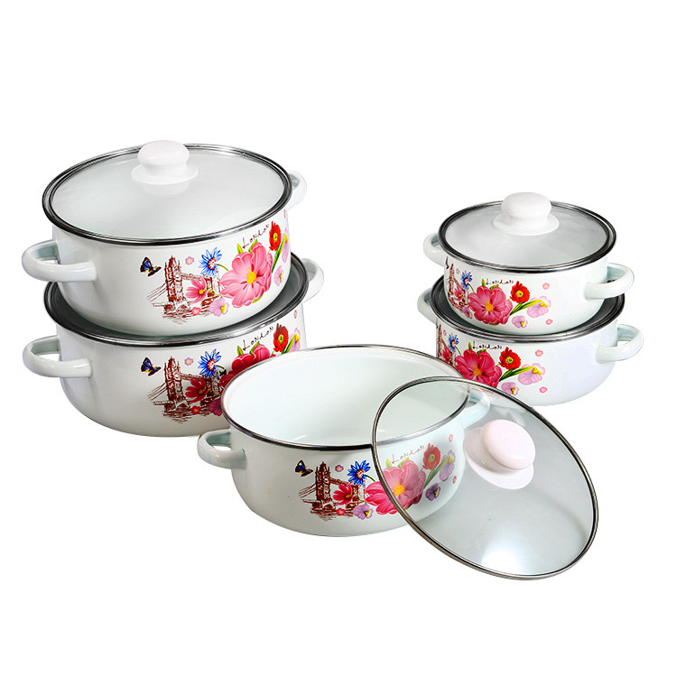 Factory Wholesale Enamel Casserole White Color Enamel Coating Custom Decal Casserole Pot Food Warmer Pot Serveing Dish Casseroles